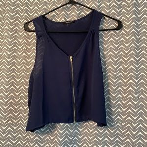 Sheer Blue Zip Up Crop Top Tank